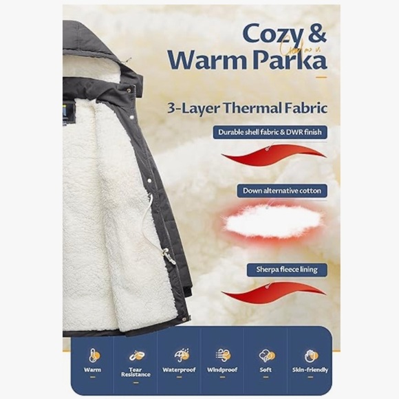 NWT Gray Puffer Jacket with Removable Hood and Quilted Design and Sherpa inside - Picture 3 of 10